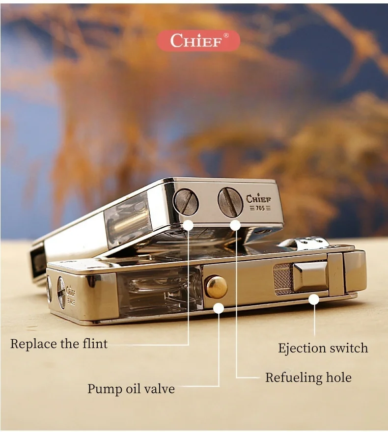 

Hot Selling CF705 Transparent Oil Tank Lighter with Oil Control & Safety Lock Portable Outdoor Windproof Cigarette Lighter