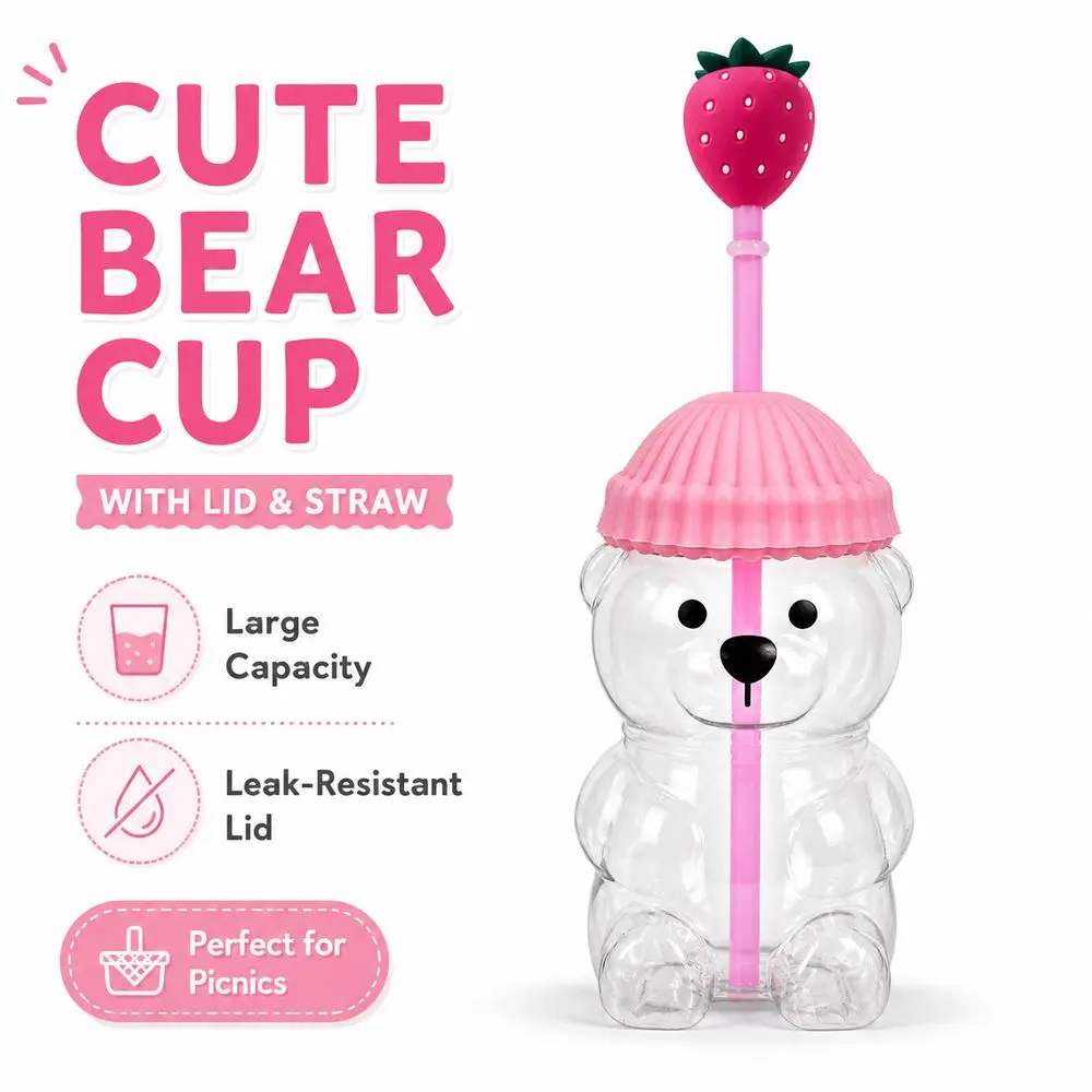 Gifts with Lid Bear Drinking Cup Transparent Large Capacity Bear Straw Cup Teddy Bear Plastic Cup Home and Work