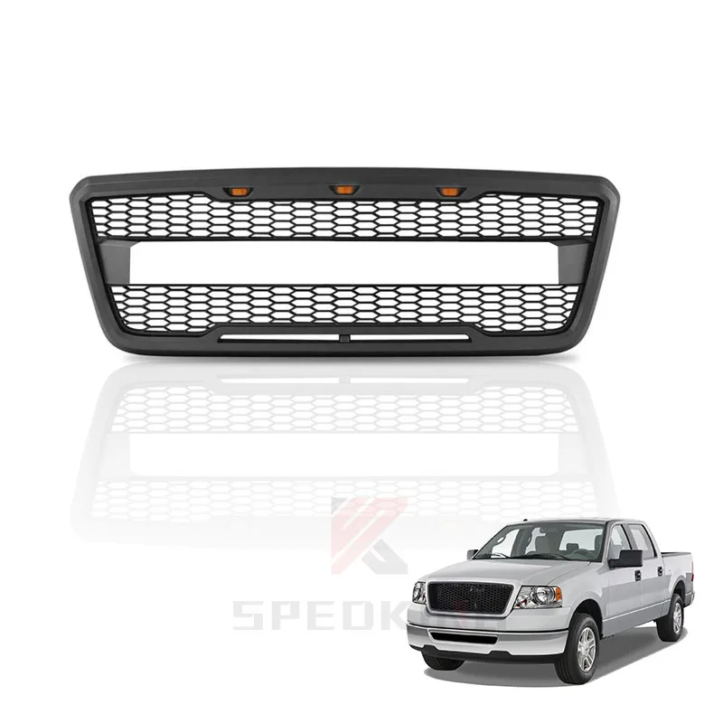 

Spedking 2004-2008 Black Front Mesh Hood Grill Grille Replacement With LED Generic For Ford F150 Raptor