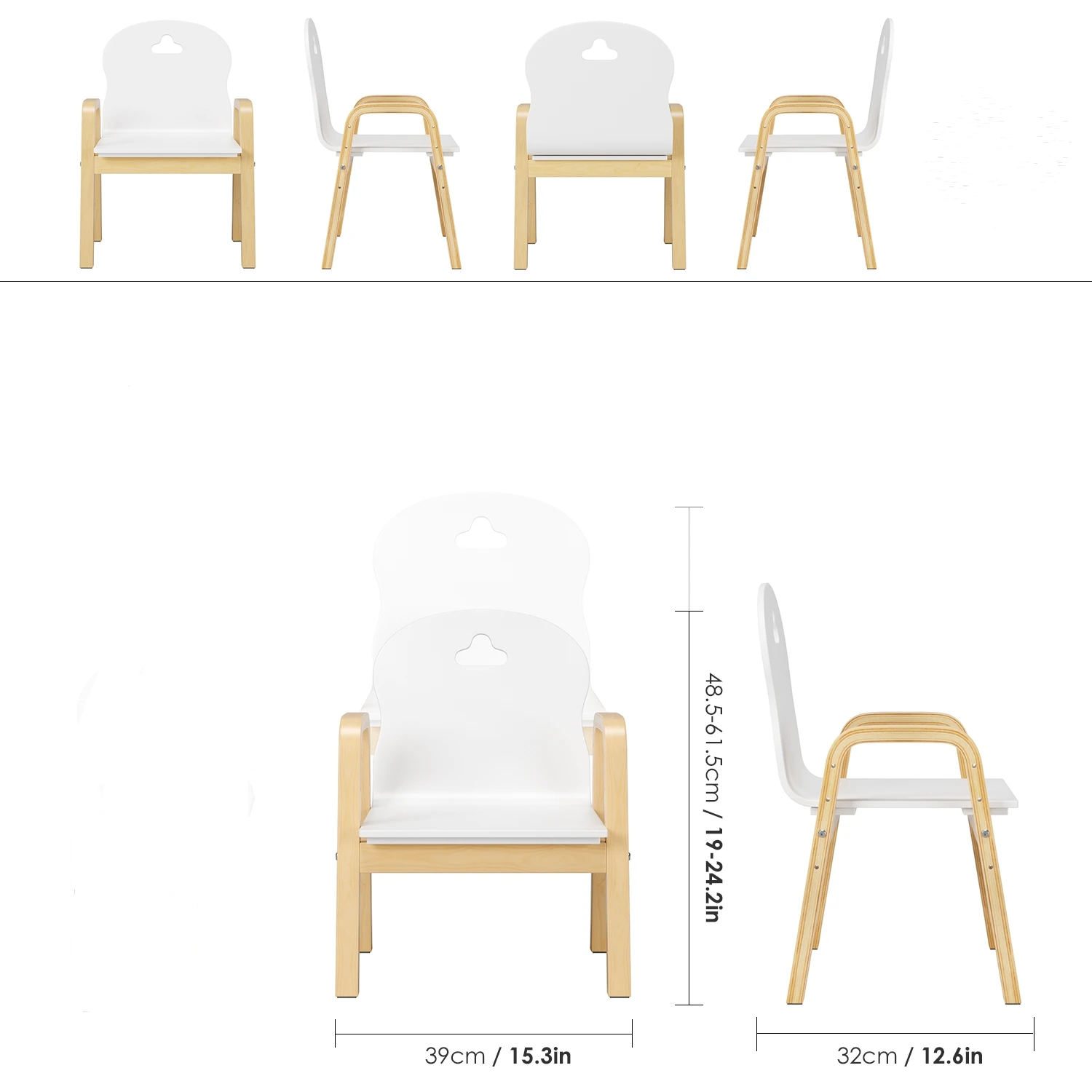 Getone Lot de 4 Chaises Enfant, Chaise pour Enfants avec Accoudoirs, Hauteur Réglable, Blanche