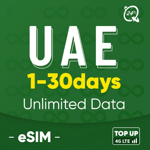 UAE 두바이 선불 데이터 SIM 카드, 무제한 4G 데이터 플러그 앤 플레이, 여행용 모바일 SIM 카드, 지지대 eSIM TOP 업 