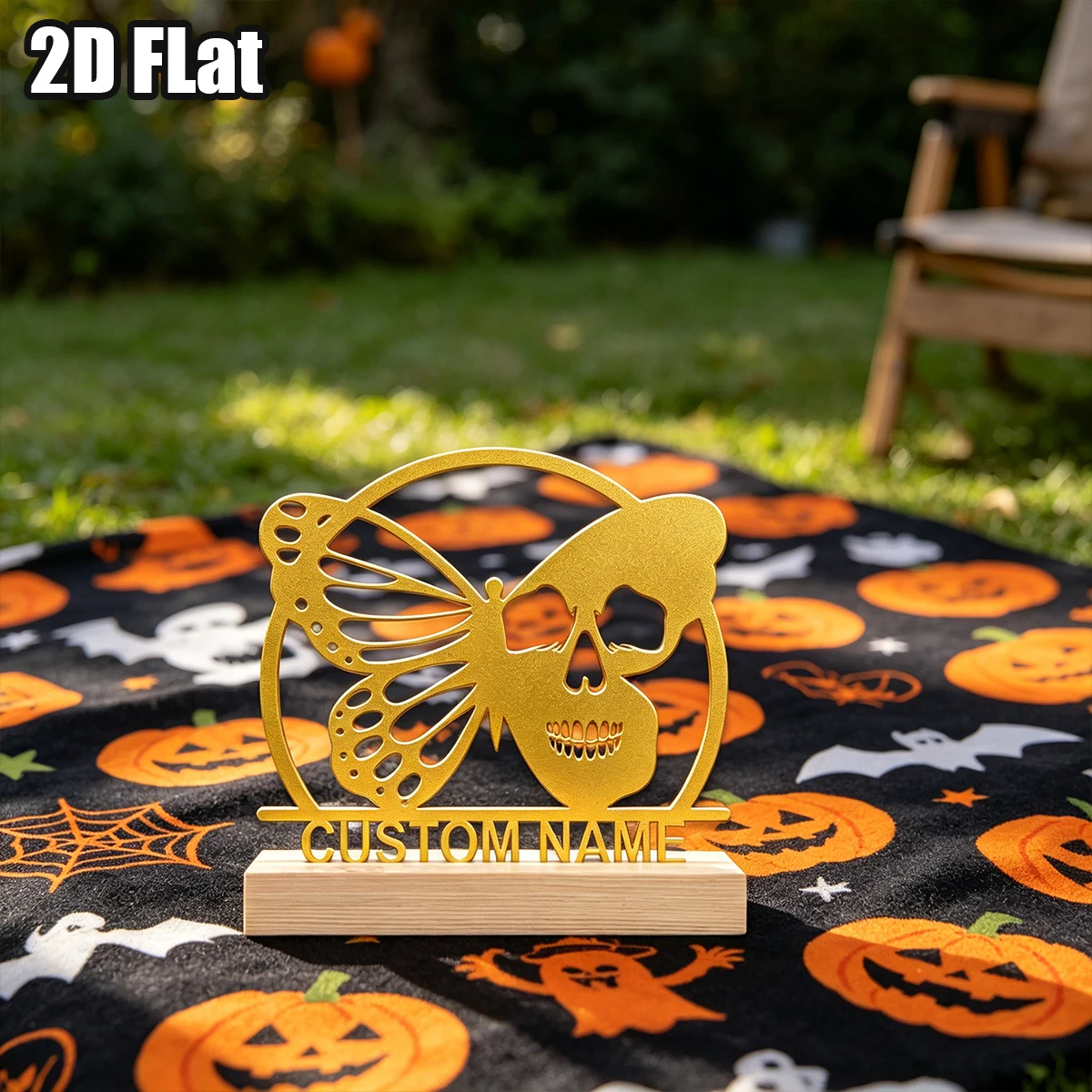 1Pc Custom Skeleton Butterfly Wooden Base Metal Ornament,Home Room Desktop Decor,Ideal Birthday Wedding Halloween Festive Gift