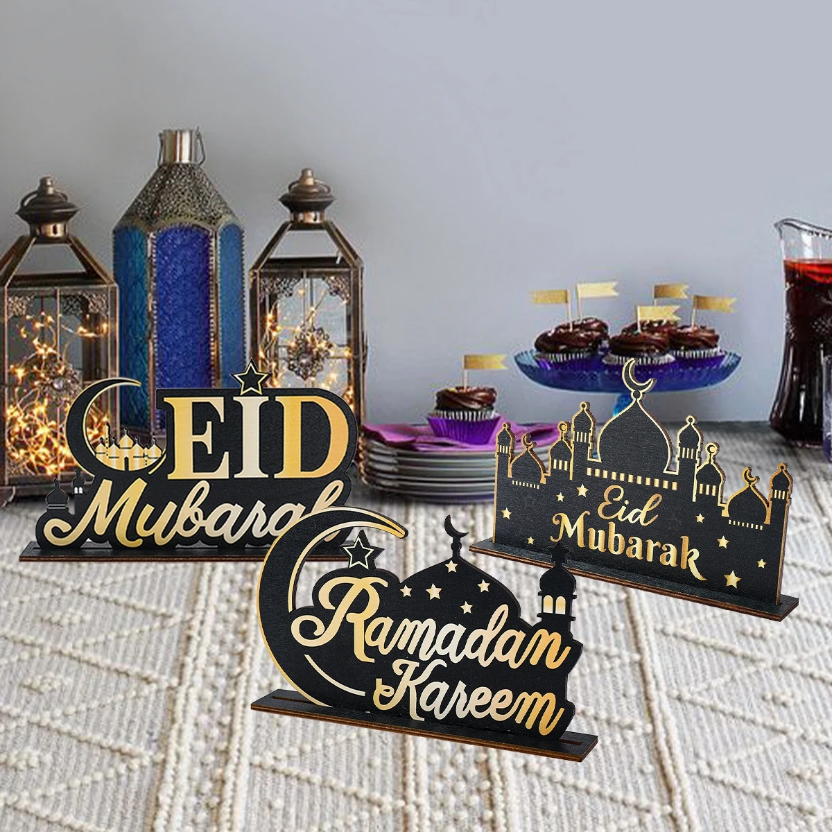 Eid Mubarak Wooden Ornaments Ramadan Decorations For Home 2024 Ramadan Kareem Islamic Muslim Party Decoration Happy Eid Al Adha