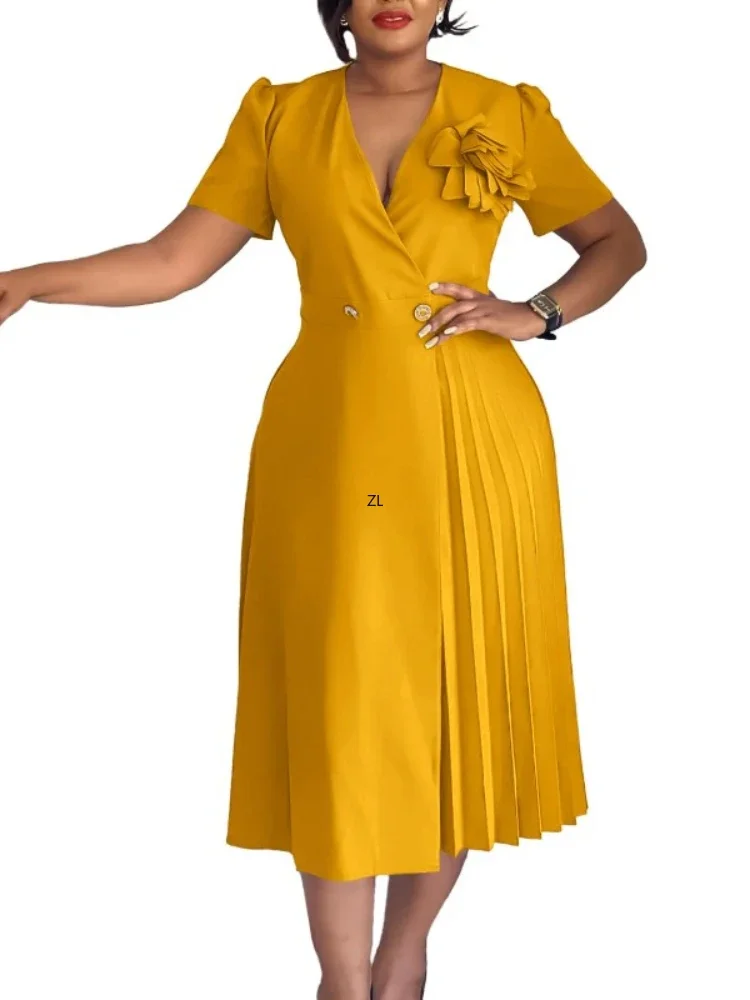 Vestidos elegantes con apliques empalmados para mujer, cuello en V, corto, sin mangas, cintura alta, cinturón empalmado, vestido adelgazante para mujer