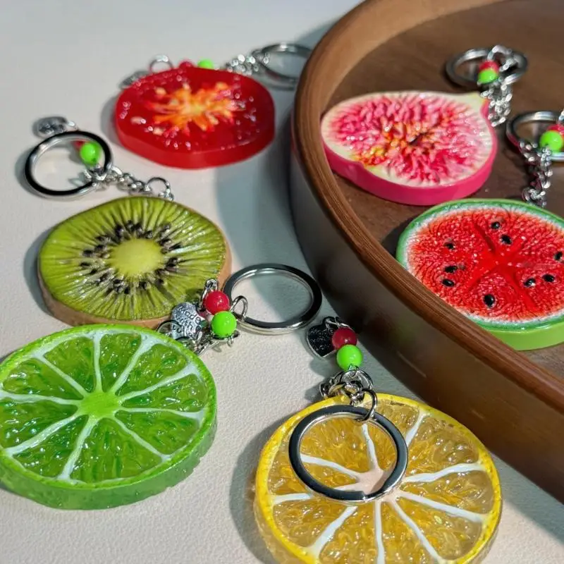 Simulation Fruit Slice Keychain 3D Realistic Mini Fruit Pendant Waterproof Backpack Hanging Decor for Travel Accessories