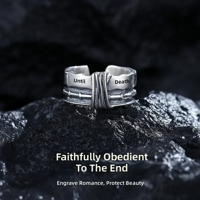 Retro Persistent Ring Male Trendy Personality Letter Opening Index Finger Ring Imitation Thai Silver Swearing To Death Men