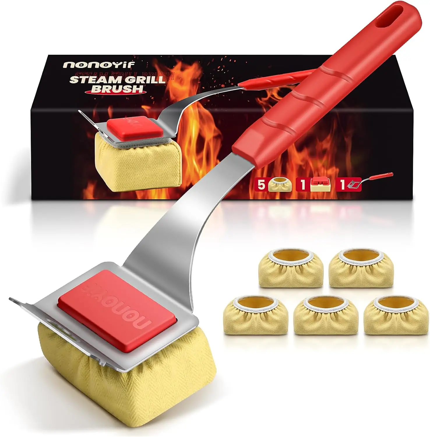 

Щетка для гриля без щетины с 5 сменными насадками, пароочиститель для барбекю на открытом воздухе и чугунных решеток, безопасный подарок для мужчин