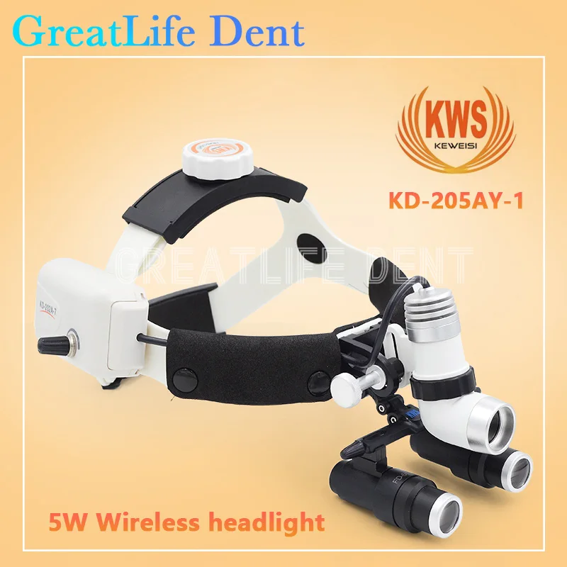 GreatLife Dent 5W 80000lx KWS 4X 5X 6X LED Surgical Binocular Magnifier Loupes Dental Headlamp NQA KD-205AY Chargeable Headlight