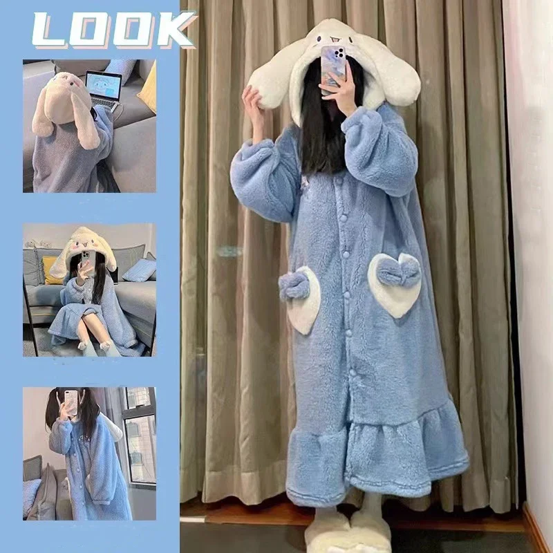 Cinnamoroll Pyjama Winter Robe Coral Fleece Pajamas Cozy Nights Loungewear for Halloween Christmas CostumeGift New Year Homewear