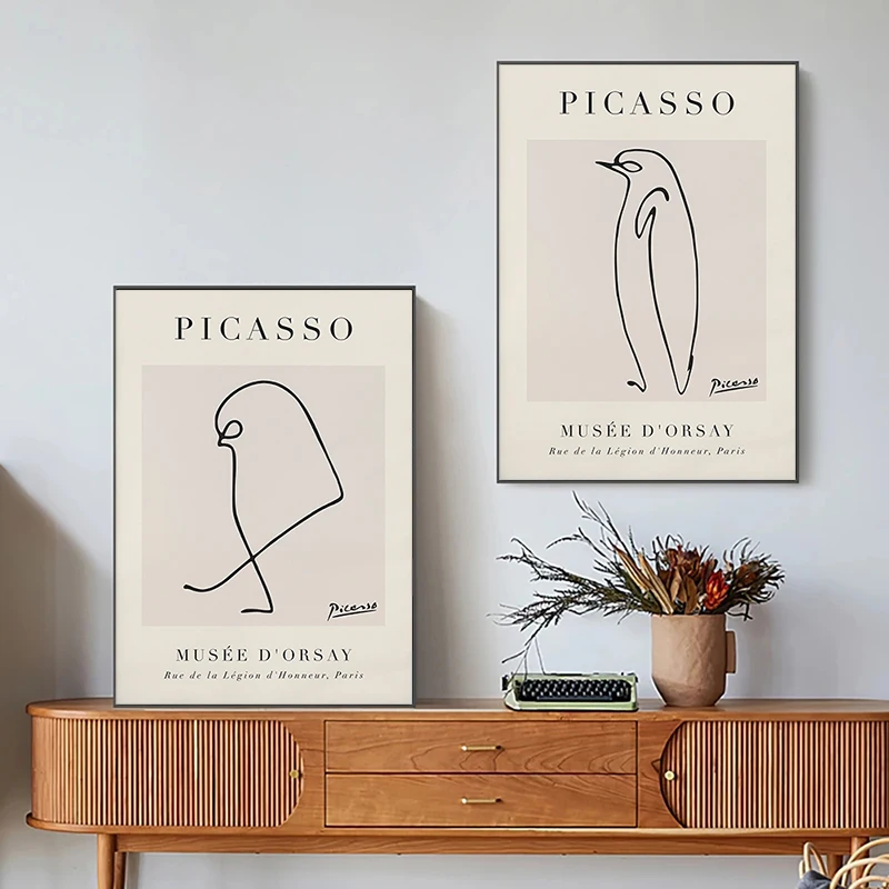 Animal Poster Print Canvas Painting Minimalism Wall Art Picture Home Decor Simple Lines Camel Penguin Flamingo Picasso Abstract