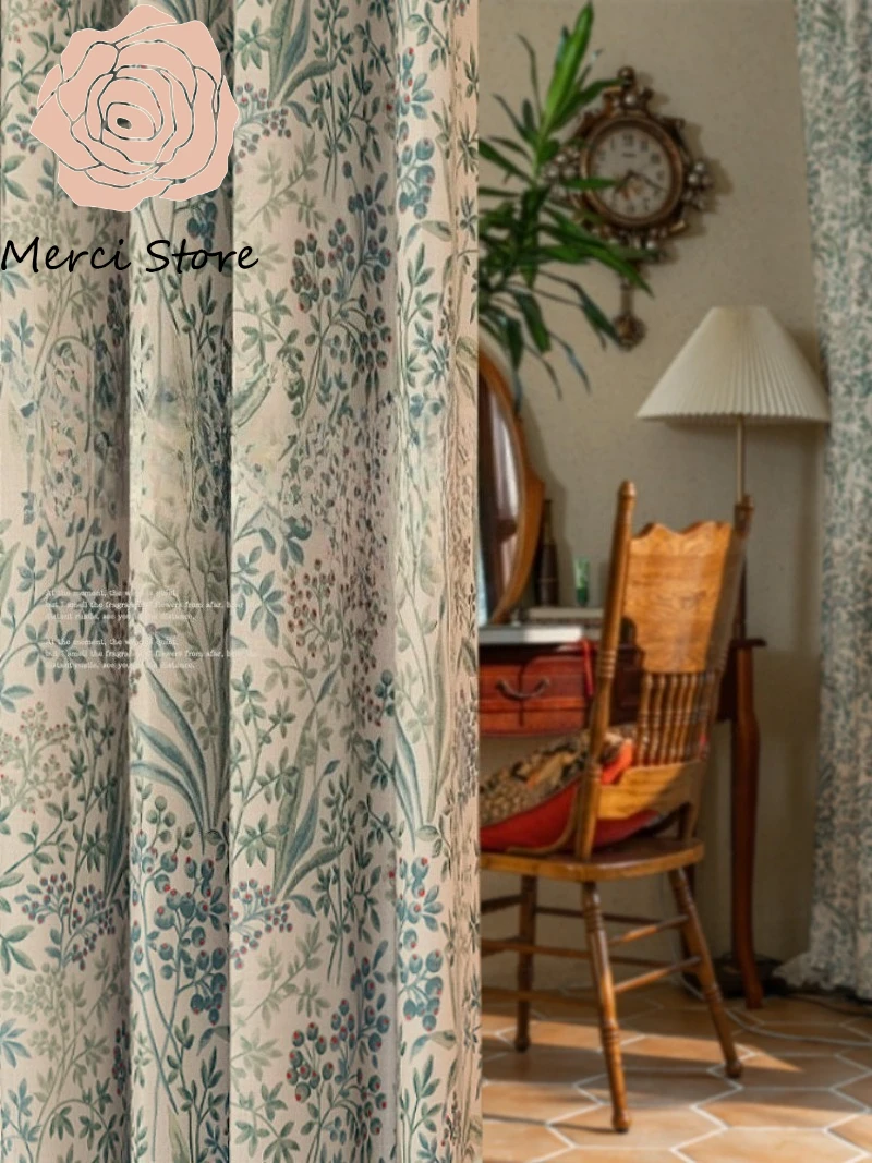 American Pastoral Retro Floral Print Cotton Linen Luxury Curtains for Living Room Bedroom High Drapes Custom Size