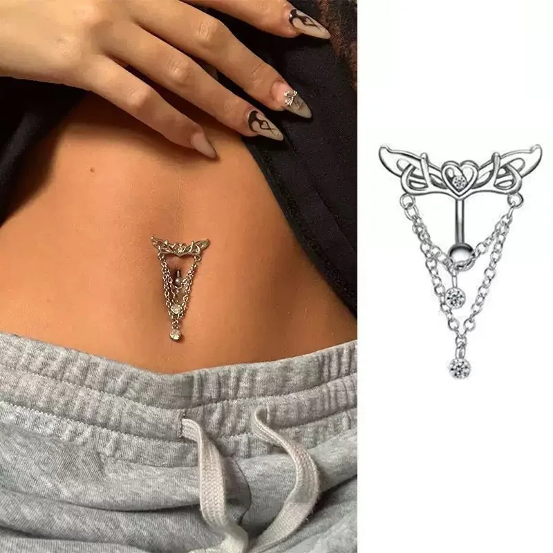 Alas de amor cadena colgante ombligo uñas ombligo anillo Piercing joyería tendencias chicas Sexy corazón vientre anillos adorno Umbilical