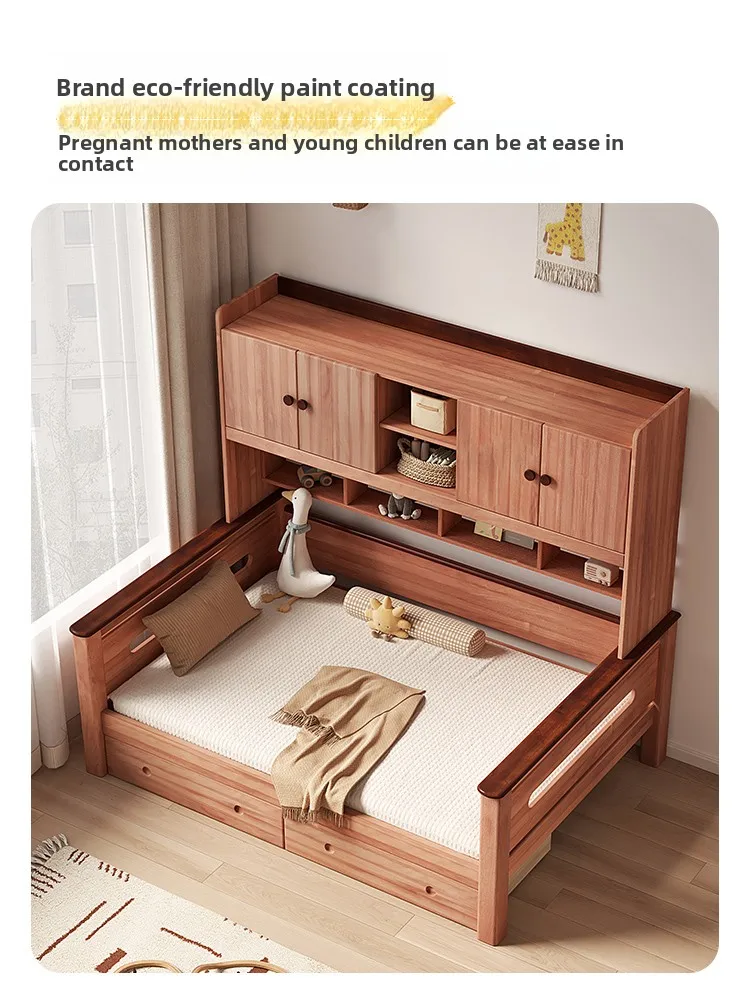 

All Solid Wood Wardrobe Bed Integrated, Children's Bed Red Sandalwood Bookshelf, Bed Multi-functional High Box Storage