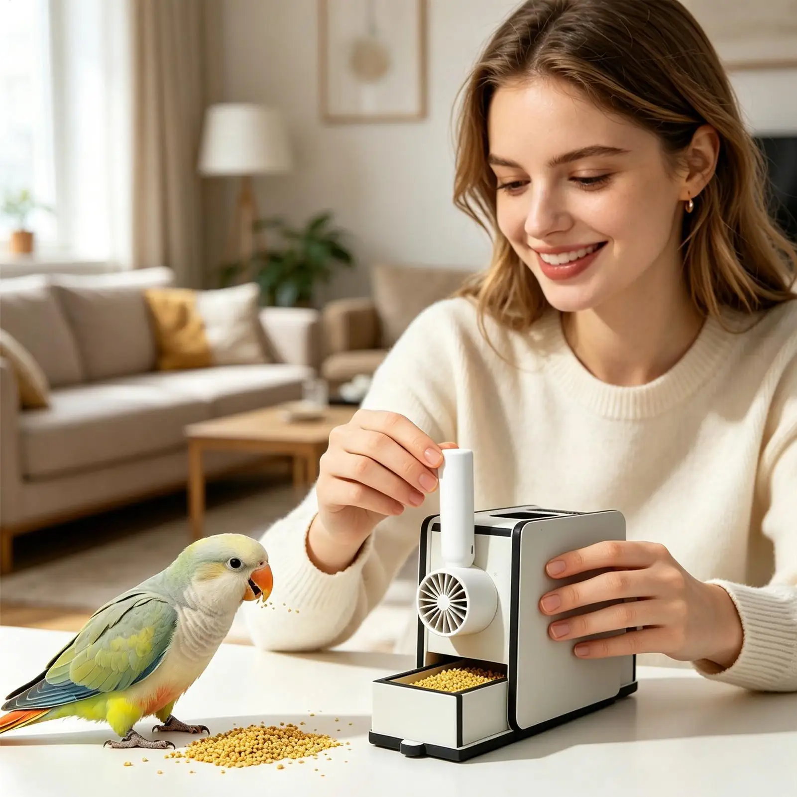 Wooden Bird Food Cleaning Blower Portable Handheld Fan Feed Shelling Machine Grain Husk Separator Parrot Macaw Cleaner