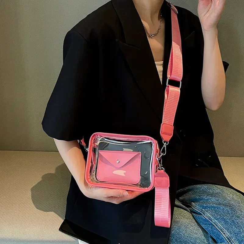 PVC Transparent Crossbody Bags for Women Female Tote Bag Fashion Portable Adjustable Strap Shoulder Bag with Small Card Wallet