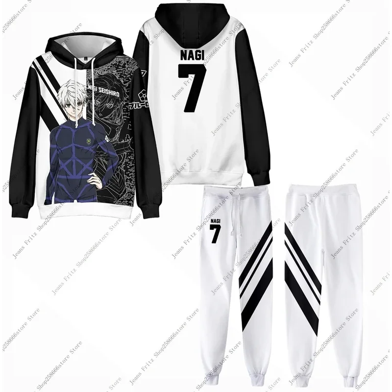 Conjunto de 2 uds de Anime Blue Lock, Sudadera con capucha con estampado 3D, chándal para hombre, conjunto de 2 piezas, ropa deportiva para hombres y mujeres, ropa Unisex, conjuntos para niños