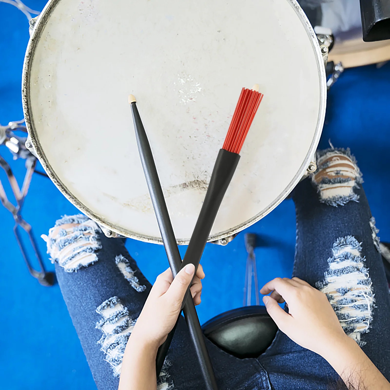 

1 Pair Drum Brush With Handle Jazz Retractable Broom For Beginners Universal Drum Set Nylon Brushes Durable Anti-Slip Percussion