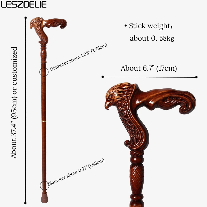 Adlerkopf-Gehstock aus Holz für Herren, abnehmbar, rotbraun, deutsche Buchenholzstäbe für Mann und Frau, elegante Holzstöcke