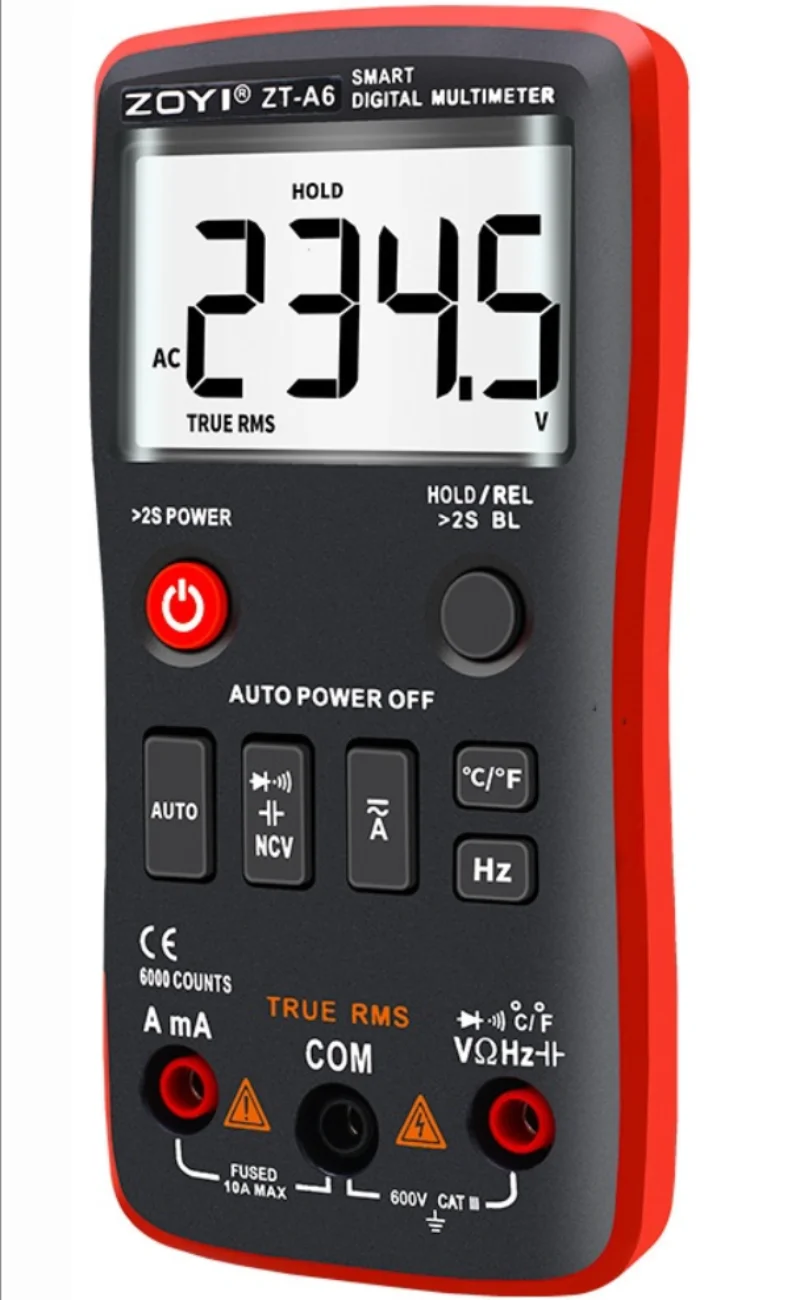 Imagem -02 - Multímetro Digital Voltímetro ac dc Tensão Corrente Resistência Tester Multímetro Temperatura Ncv Meter Zoyi-zt-a6 Profissional