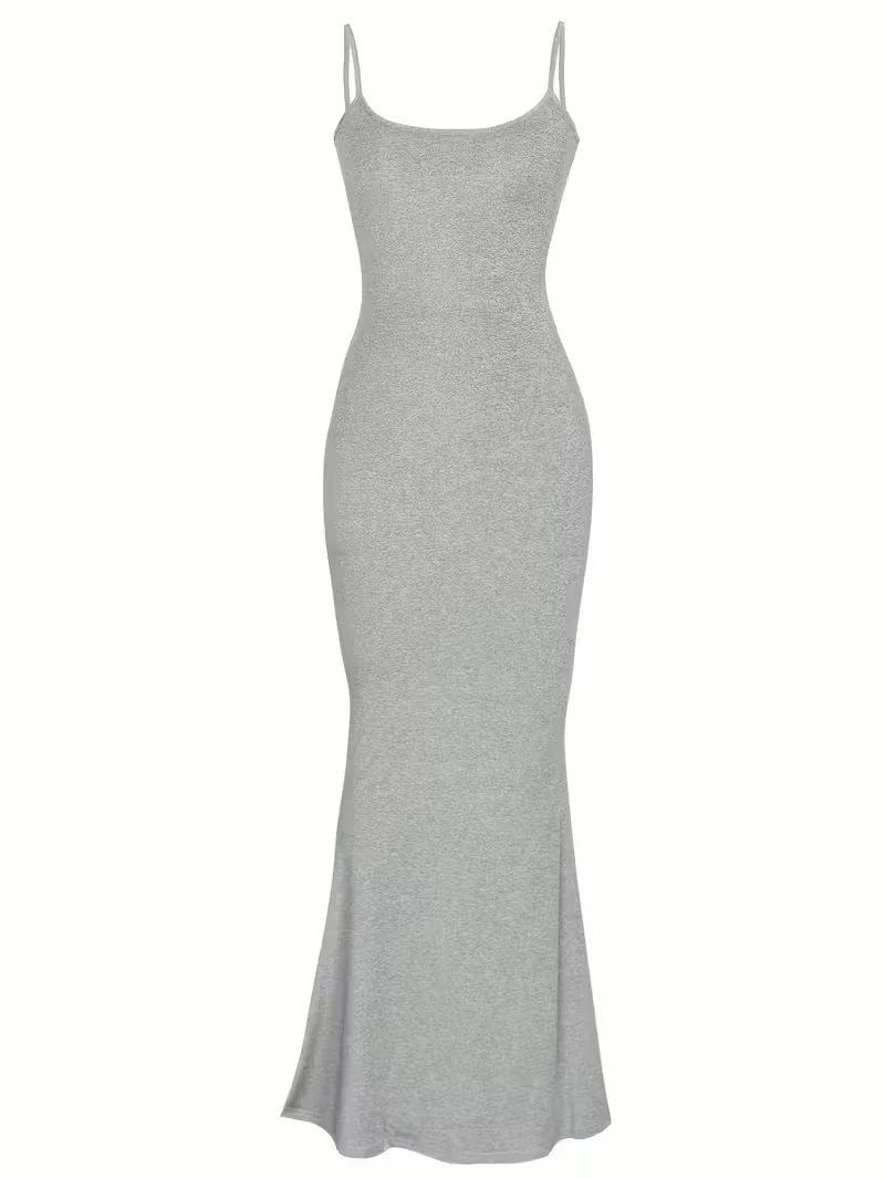 Elegant Solid Slip Lounge Dresses - Scoop Neck Bodycon Maxi Mermaid Dress - Soft, Comfortable Fabric - For Women - Perfect for C