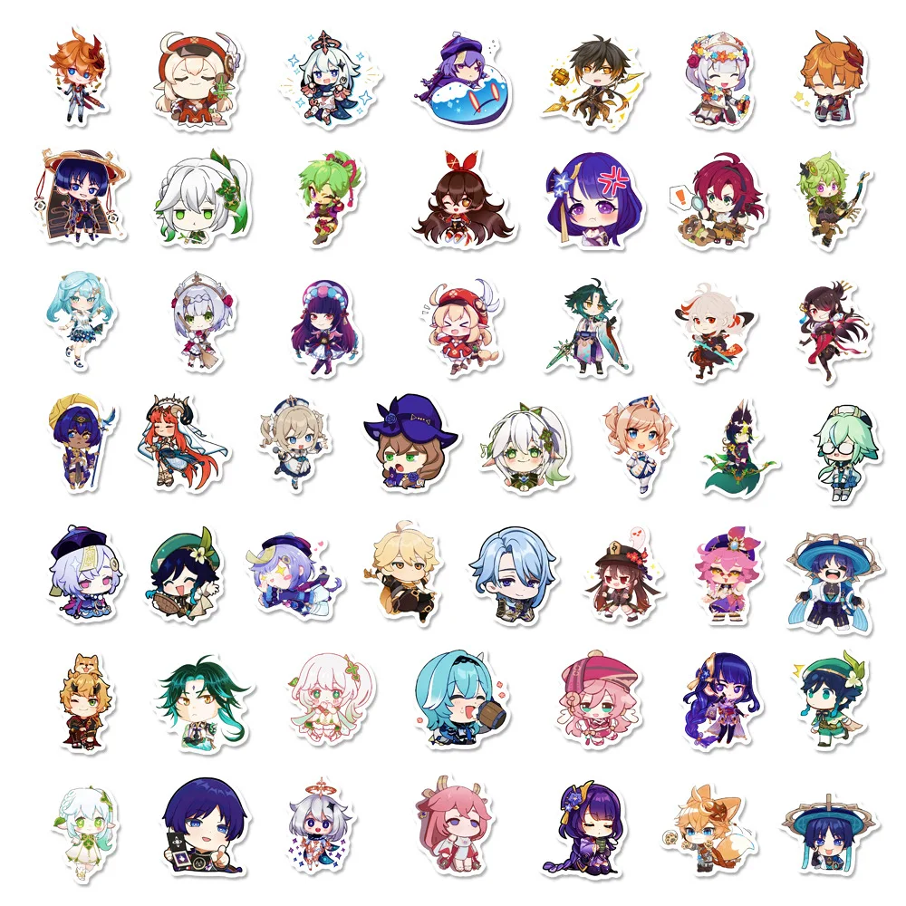 10/50/100Pcs Chibi Genshin Impact Stickers Klee Mona Xiao Eula Children Anime Stickers Laptop Suitcase Graffiti Game Scrapbook