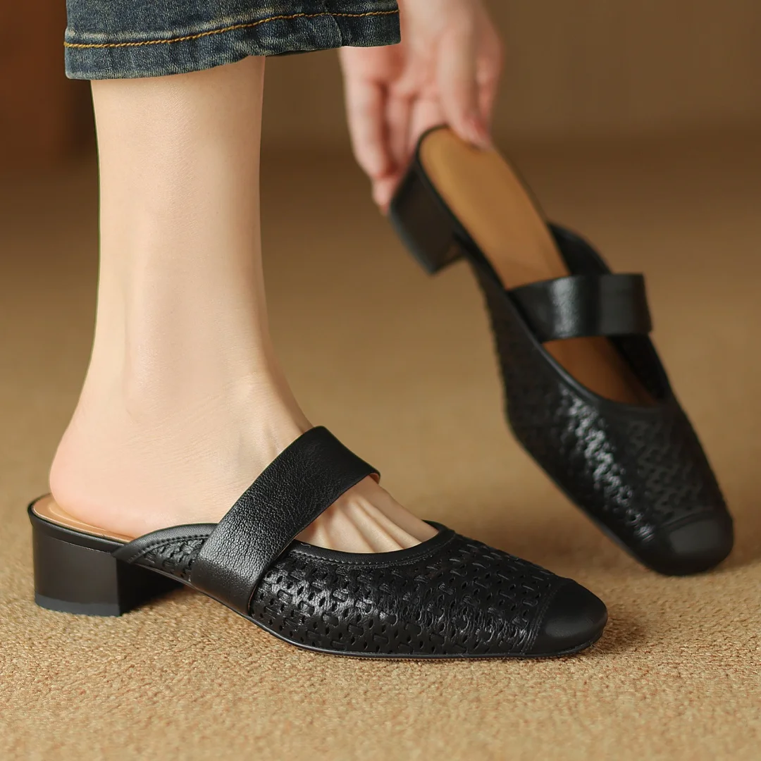 Grandi dimensioni 34-41 slip-on in pelle di pecora da donna estate muli punta quadrata di alta qualità morbido comfort casual sandali femminili scarpe