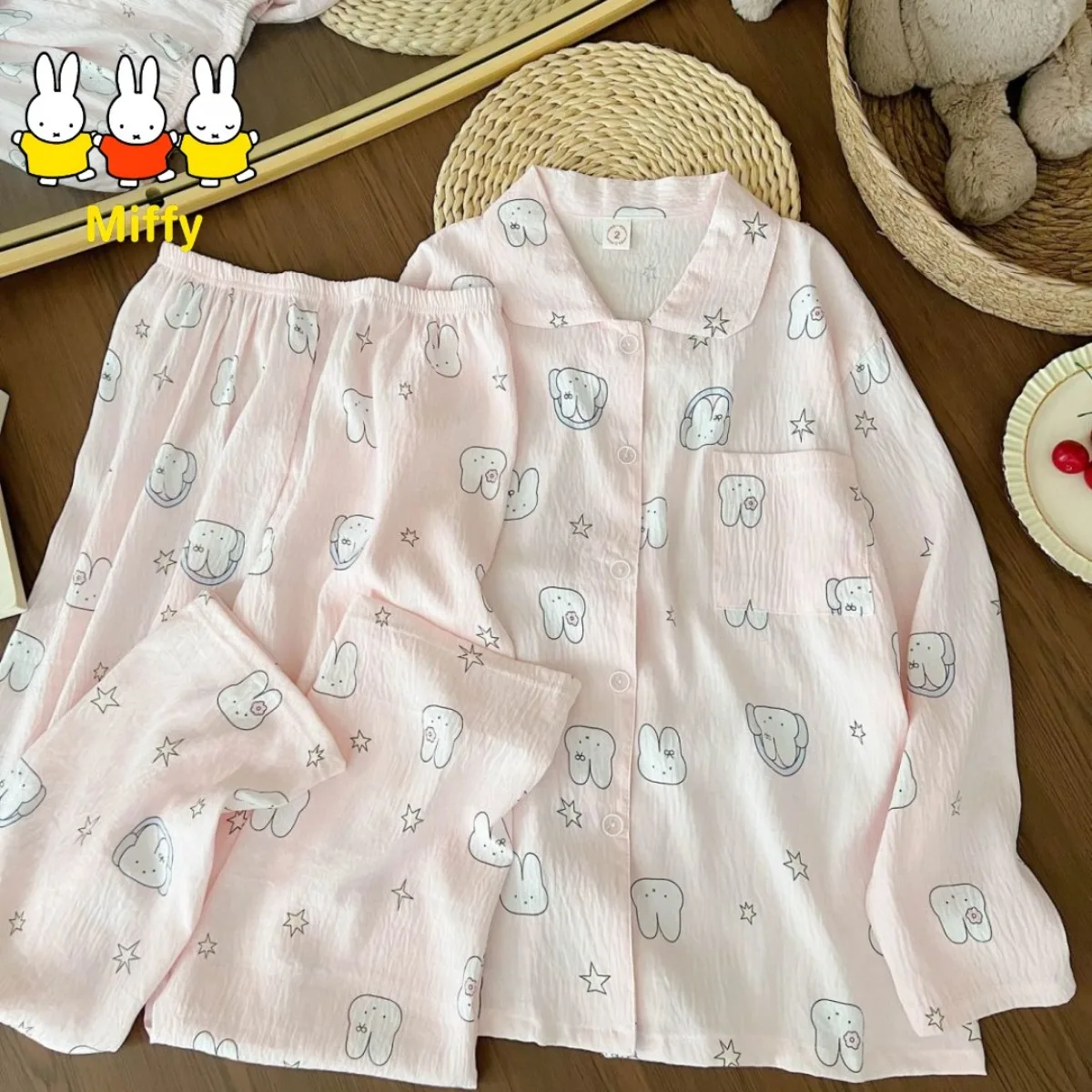 

Kawaimiffy Rabbit Pajamas Women's Autumn and Winter Long-sleeved and Long-pants Set Comfortable Cartoon Sweet Home Wear Set