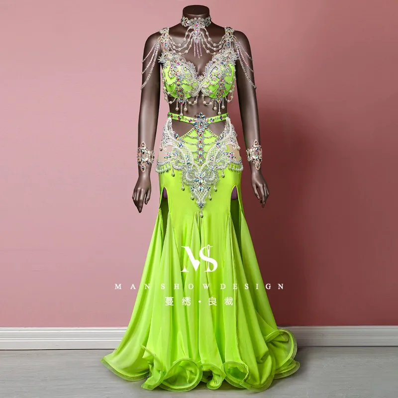 Customized Manxiu Belly Dance Costumes Set Sexy Live Performance Dress Oriental Dance Clothes Tassel Tail Skirt
