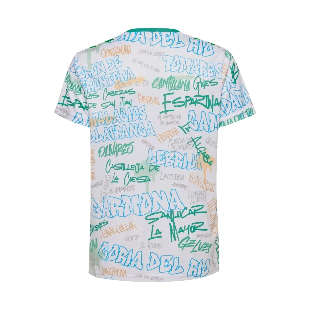 2026 Betis White Graffiti Pre-match Training T-shirt Casual Sports T-shirt Top for Men and Women and Children Family T-Shirts