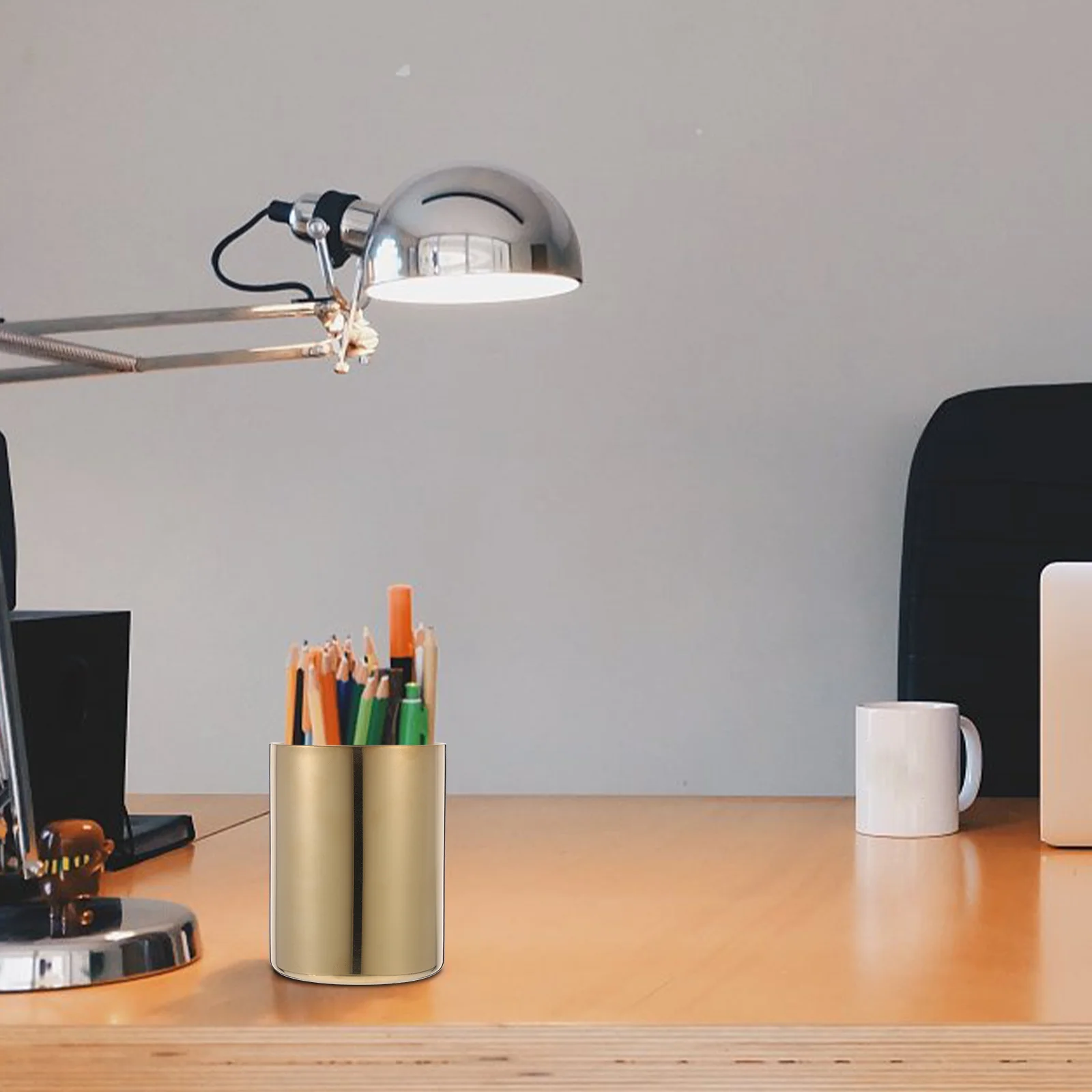 

Stainless Steel Pen Holder Simple Stylish Desktop Organizer Pencil Cup Multifunctional Makeup Brush Storage Gold Pencil Cup