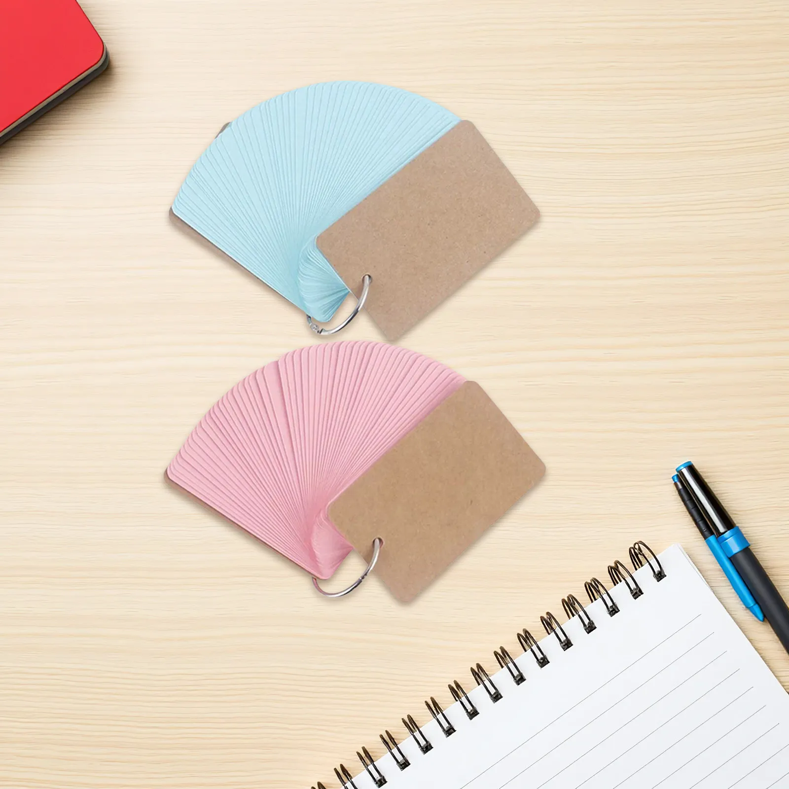5Pcs Lightweight Blank Index Cards Notepad Pre-Punched Hole Ring Bound Flash Cards for Daily Notes Memory Training DIY Learning