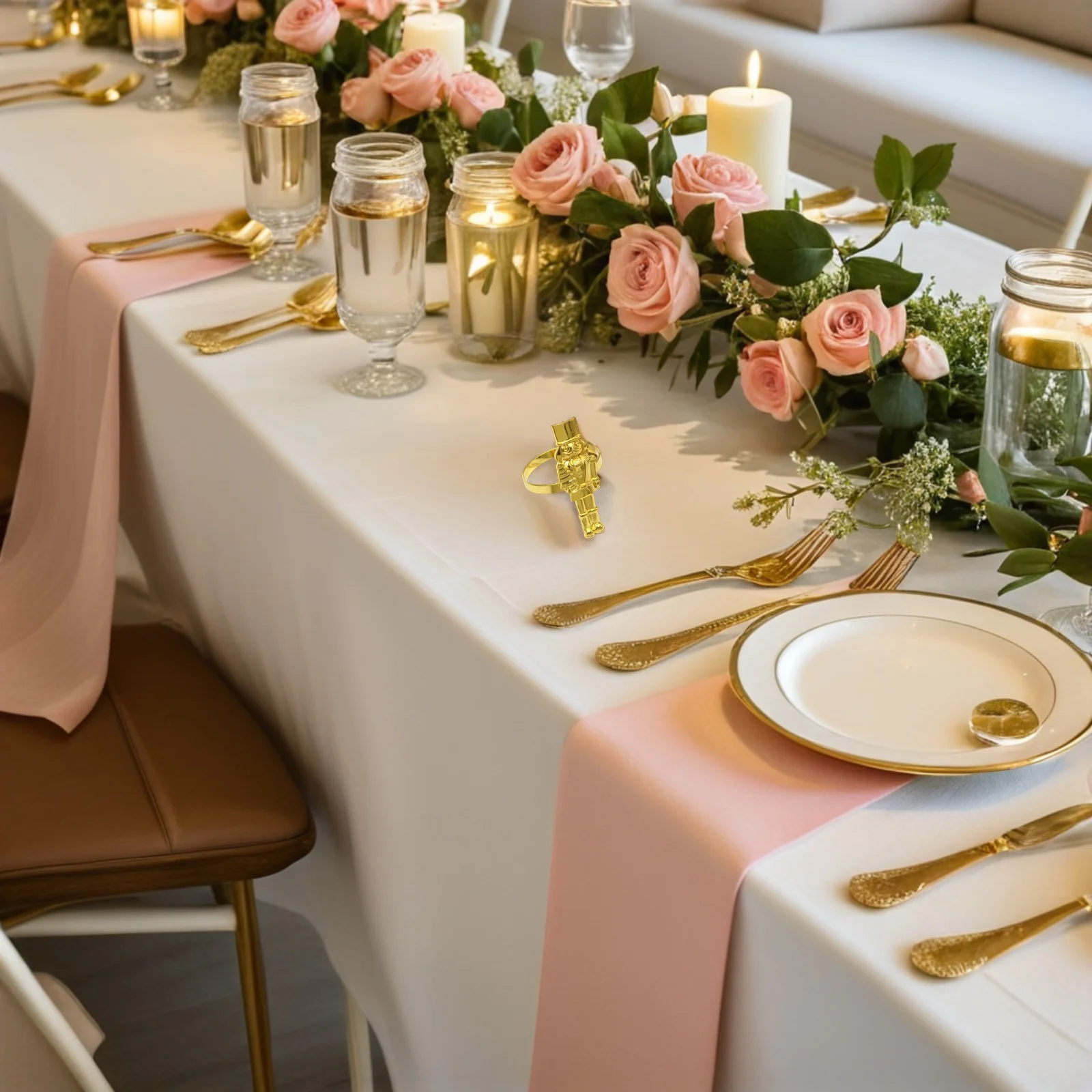 

4Pcs Gold Metal Napkin Rings Nutcracker Design Holiday Table Decor Festive Buckles for Christmas Parties Reusable Napkin Holders