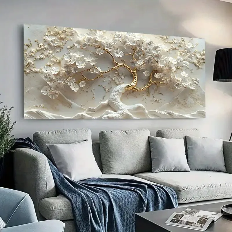 

Scandinavian White and Gold Tree of Life Canvas Print Fortune Tree Wall Art Poster for Bedroom and Living Room Decor Cuadros