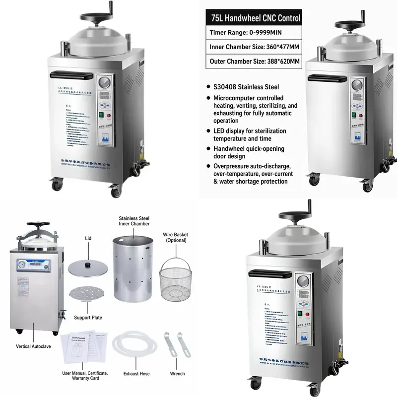 for 50L Hand Wheel Digital Display Vertical Pressure Steam Sterilizer High Temperature Disinfection Equipment for Operating