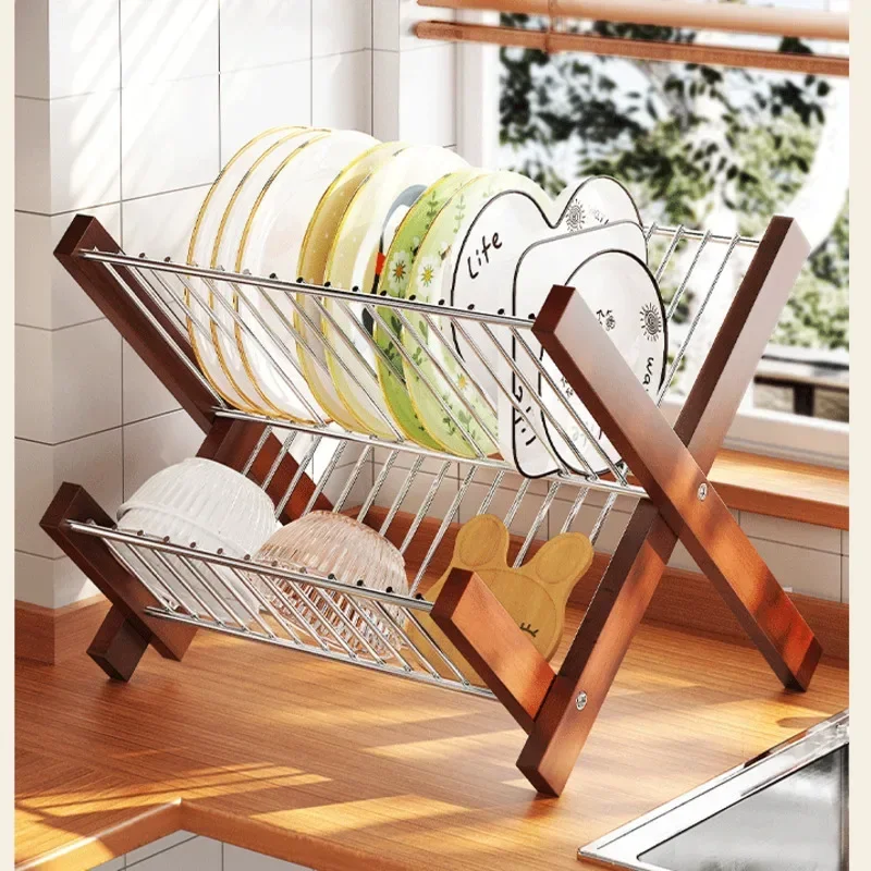 

High-grade Stainless Steel Folding Drain Rack Kitchen 304 Cup Storage Rack Home Antique Bowl Dish Rack Multi-functional