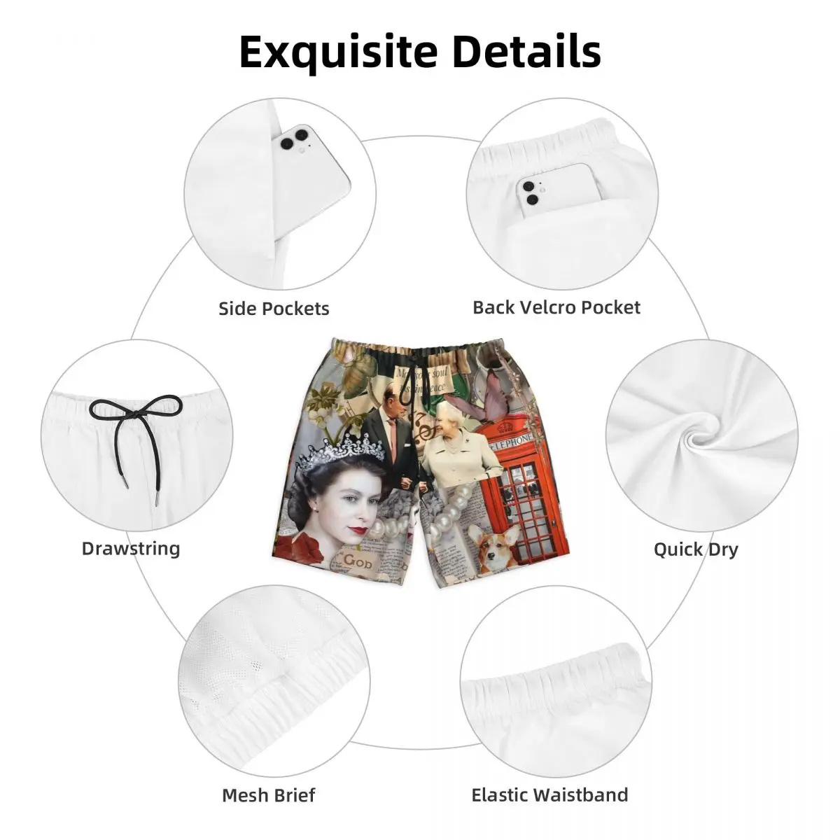 الصيف مجلس السراويل الذكور إليزابيث الثانية الرياضة رومانسية الحب الشاطئ السراويل القصيرة Y2K مضحك سريعة الجافة سراويل للسباحة حجم كبير