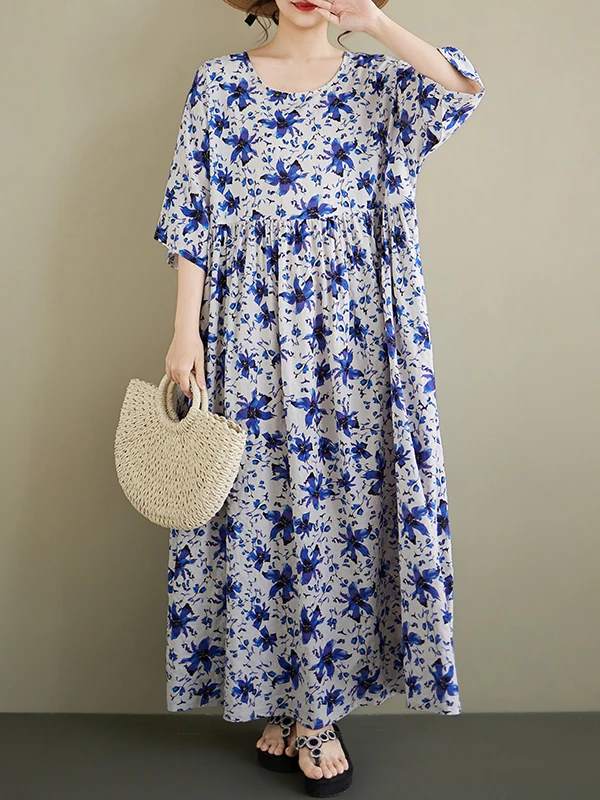 Summer New plus Size round Nec - Ethnic Style Dresses 评论和价格