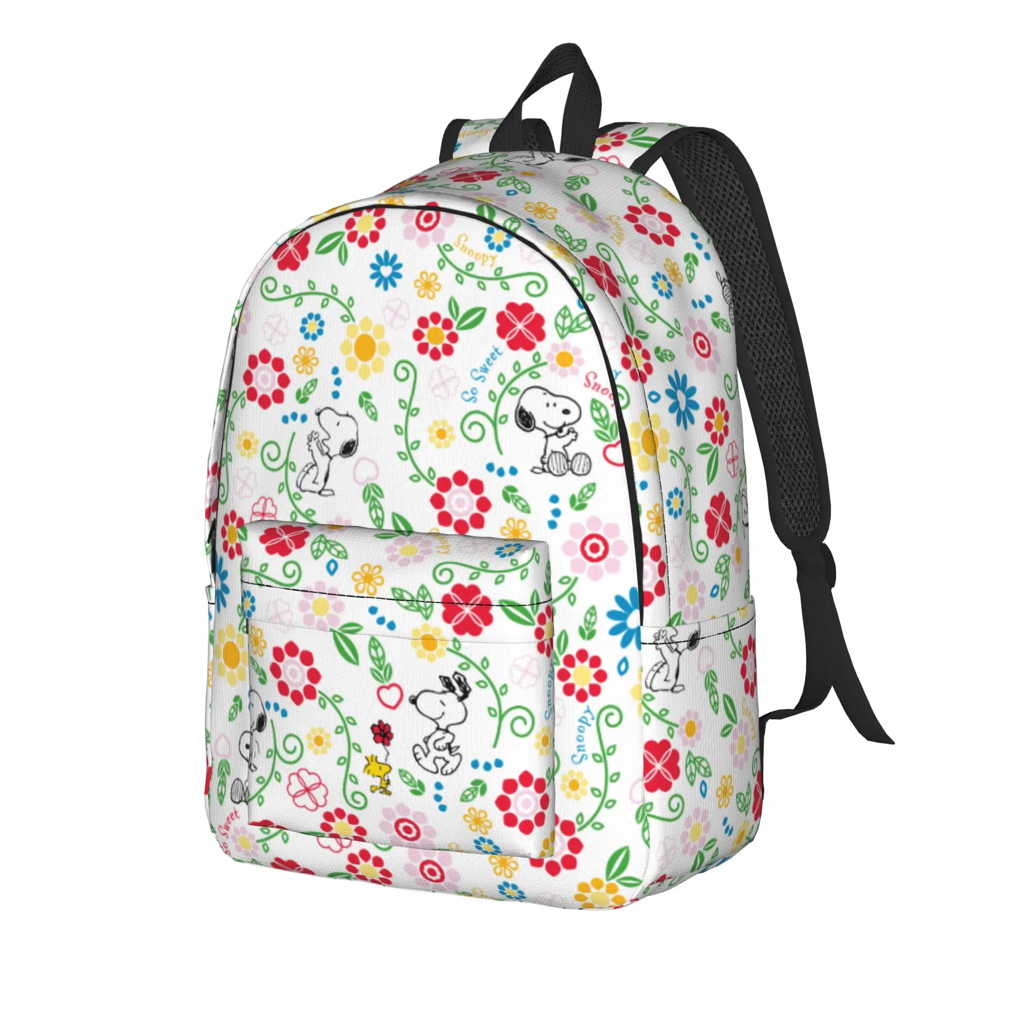 Snoopys So Sweet Flower Pattern Backpack for Men Women Fashion High School Work Daypack  College Shoulder Bag Outdoor