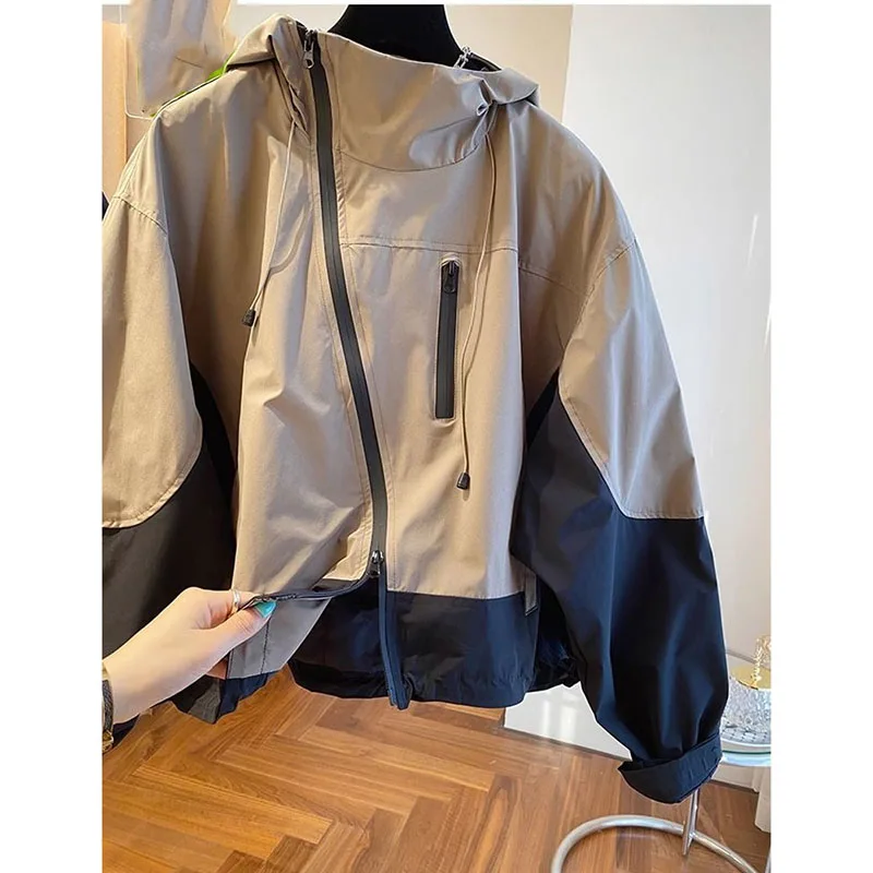 Herbst Kapuze Spleißen zusammen Damen Outwear locker sitzende wind dichte weibliche Tops Mantel 2024 Mode Storm trooper Frauen Jacke