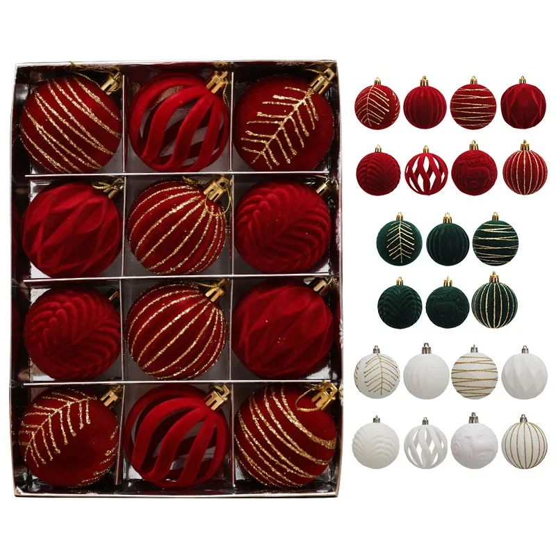 12/16pcs 6cm Wine Red Christmas Ball Ornaments FlChristmas Tree Party Decoration New Year Christmas Spheres Pendant Balls