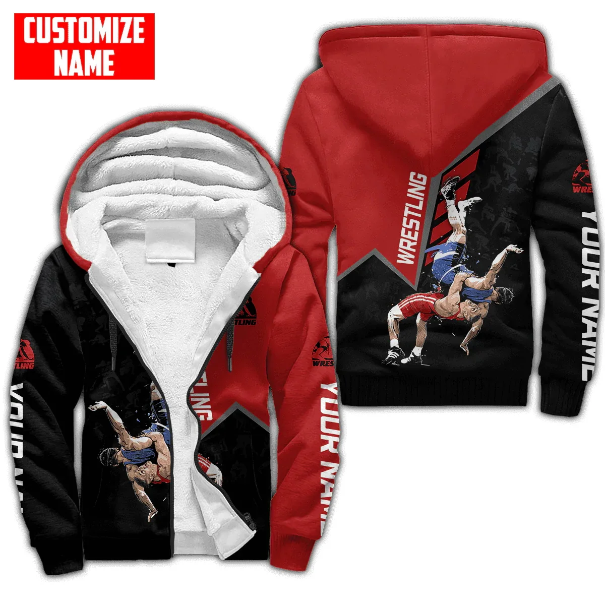 Personalized Name Wrestling and Karate 3D Printed Men's Fleece zipper Hoodies Unisex Winter Warm thicken Zip Jacket Coat SWC05