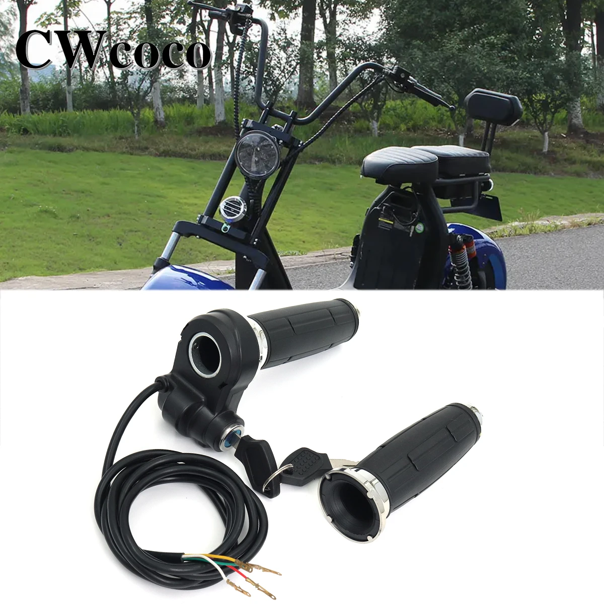 Motorcycle 1'' 22mm Handle Grips Electronic Throttle Hand Grips With Lock Black For Harley Citycoco Electric Scooter