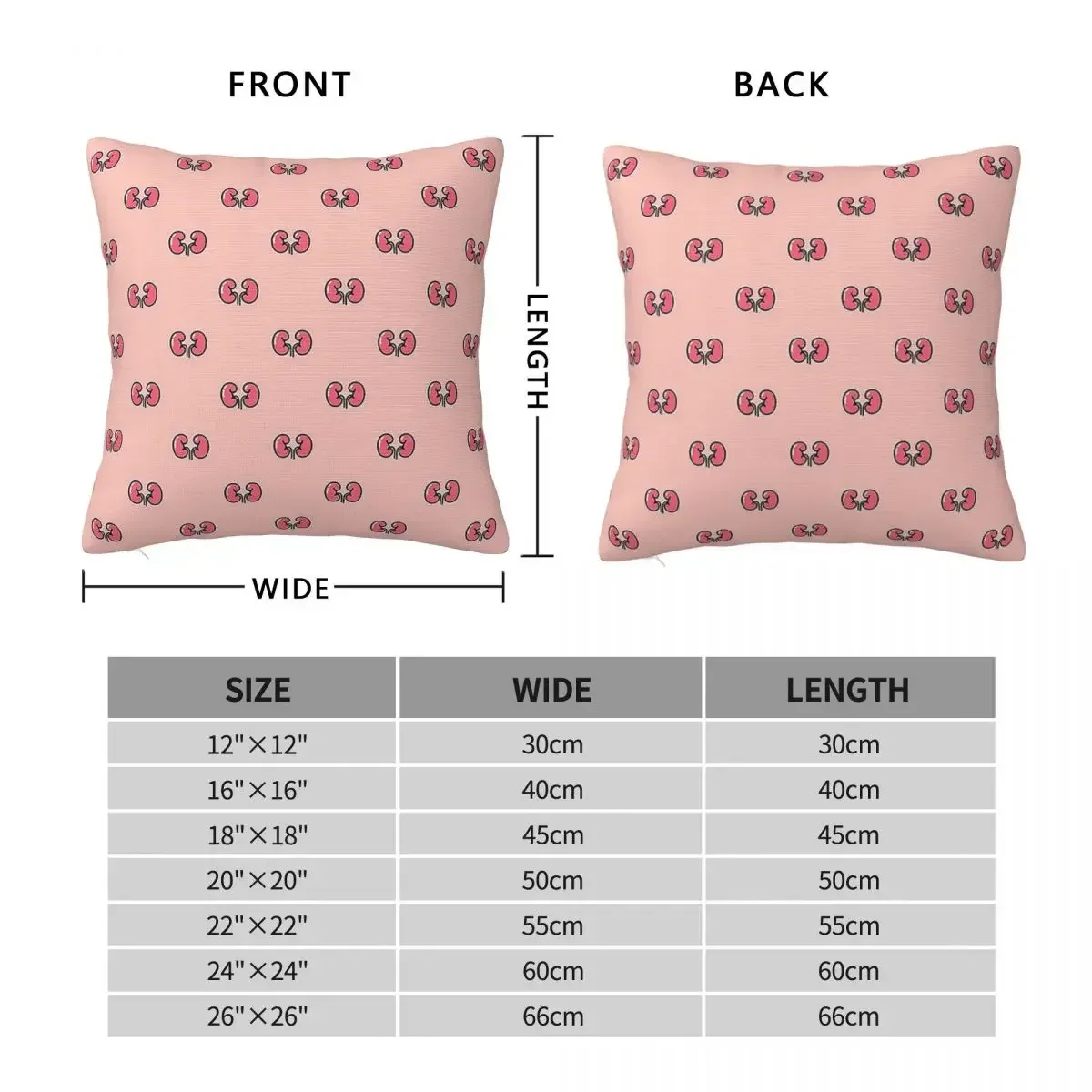 Kidneys Seamless Doodle Pattern, Vector Illustration Square Pillowcase Pillow Cover Decor Comfort Throw Pillow for Home Car