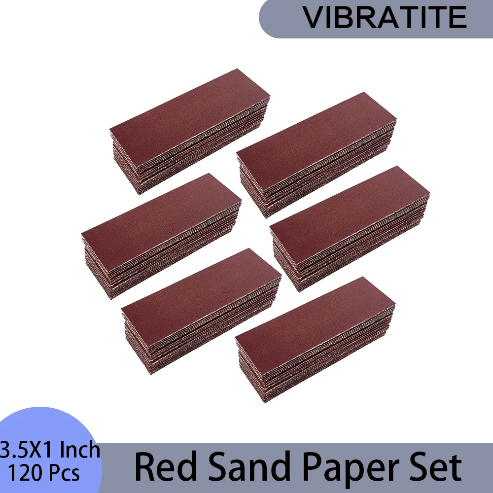 مجموعة ورق الرمل الأحمر 3.5 × 1.2 بوصة متنوعة 80/120/180/240/400/600 حصى 120 قطعة لتلميع الزوايا الخشبية DIY