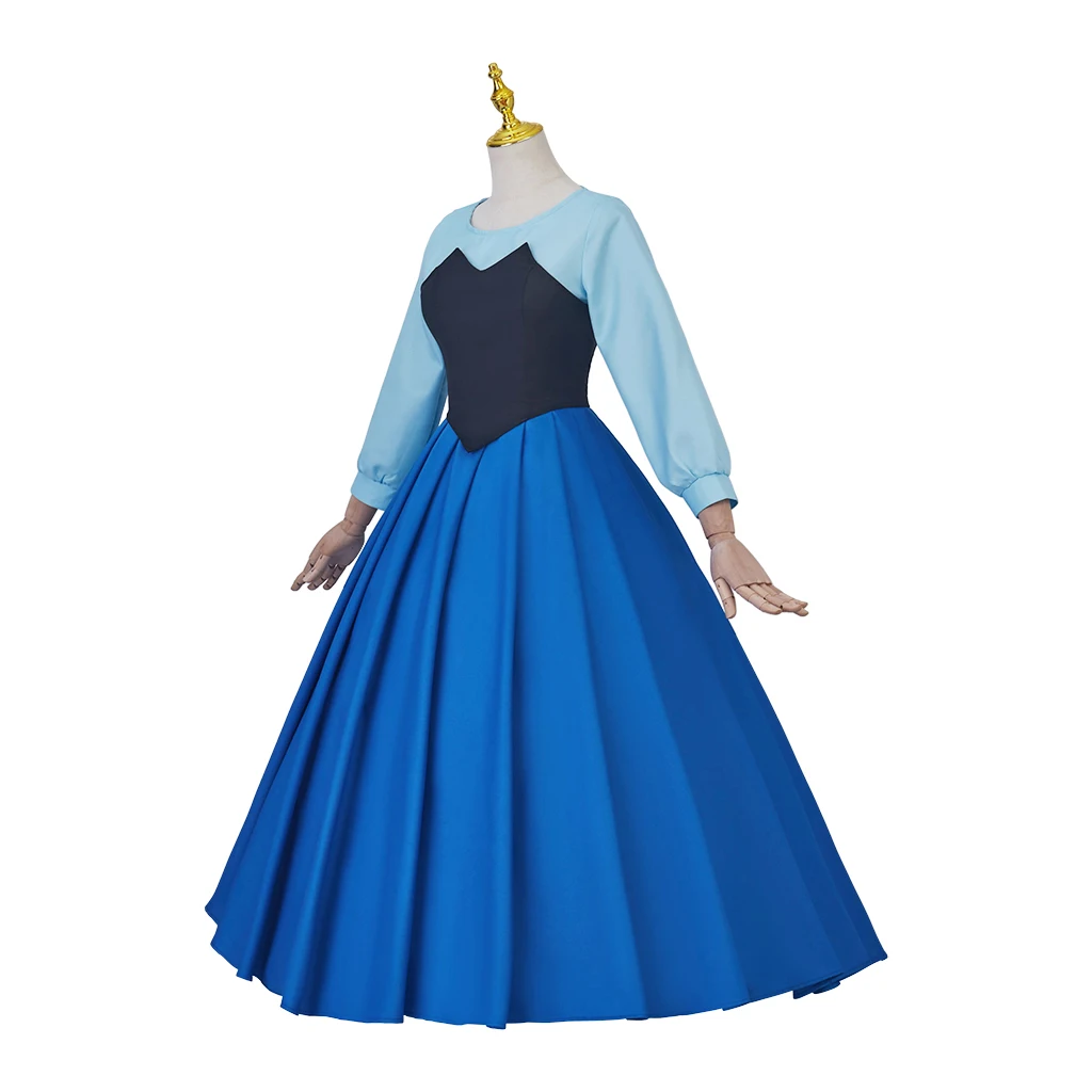 Ariel Princess Cosplay Costumes Long Sleeved Waist Blue Gown Dress  With Bowknot Adult Women Halloween Carnival Outfits