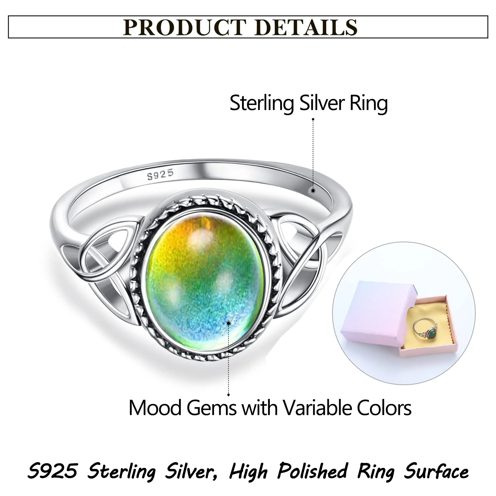 Fansilver S925 Sterling Silver Moonstone Ring for Women 18K White Gold Plated Vintage Rings Oval Elegant Moonstone Ring