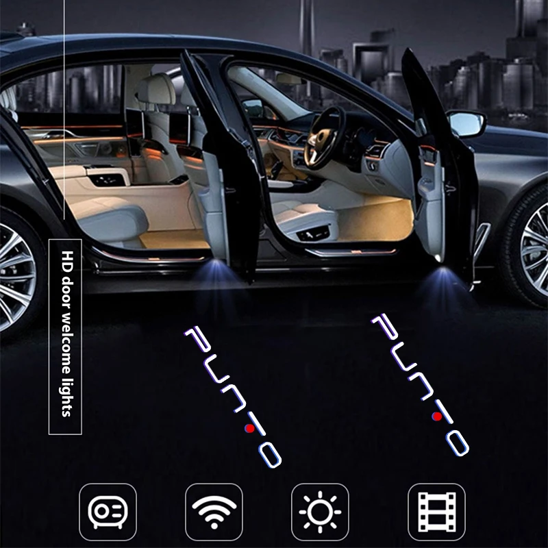 2Pcs Wireless LED Car Door logo Projector Lamps Welcome Lights For Fiat Punto HD Ghost Shadow Lamp Car interior Accessories