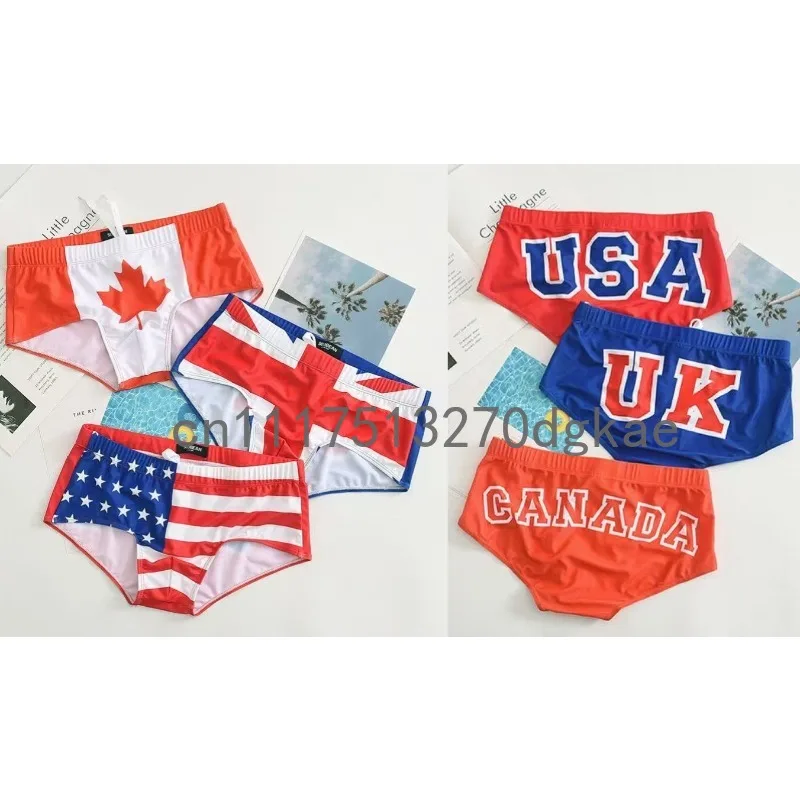 SEOBEAN Flag Printed Boxer Shorts Men's Swimming Trunks Trendy Low Waisted Sexy Fashion Beach Hot Spring Equipment Swim Trunks