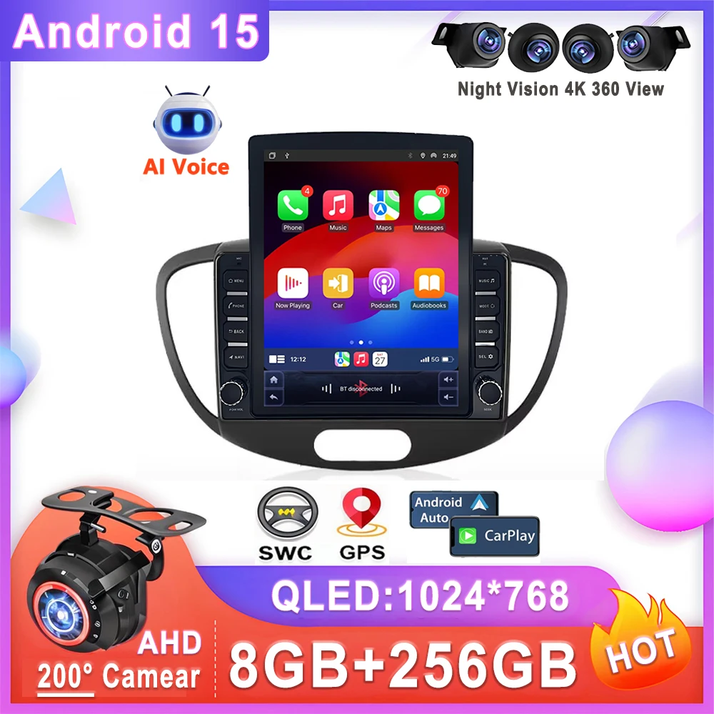 

9,7-дюймовый автомобильный радиоприемник Android 15 для Hyundai I10 2007-2013, мультимедийный плеер, стерео GPS-навигация, беспроводной Carplay, авто головное устройство