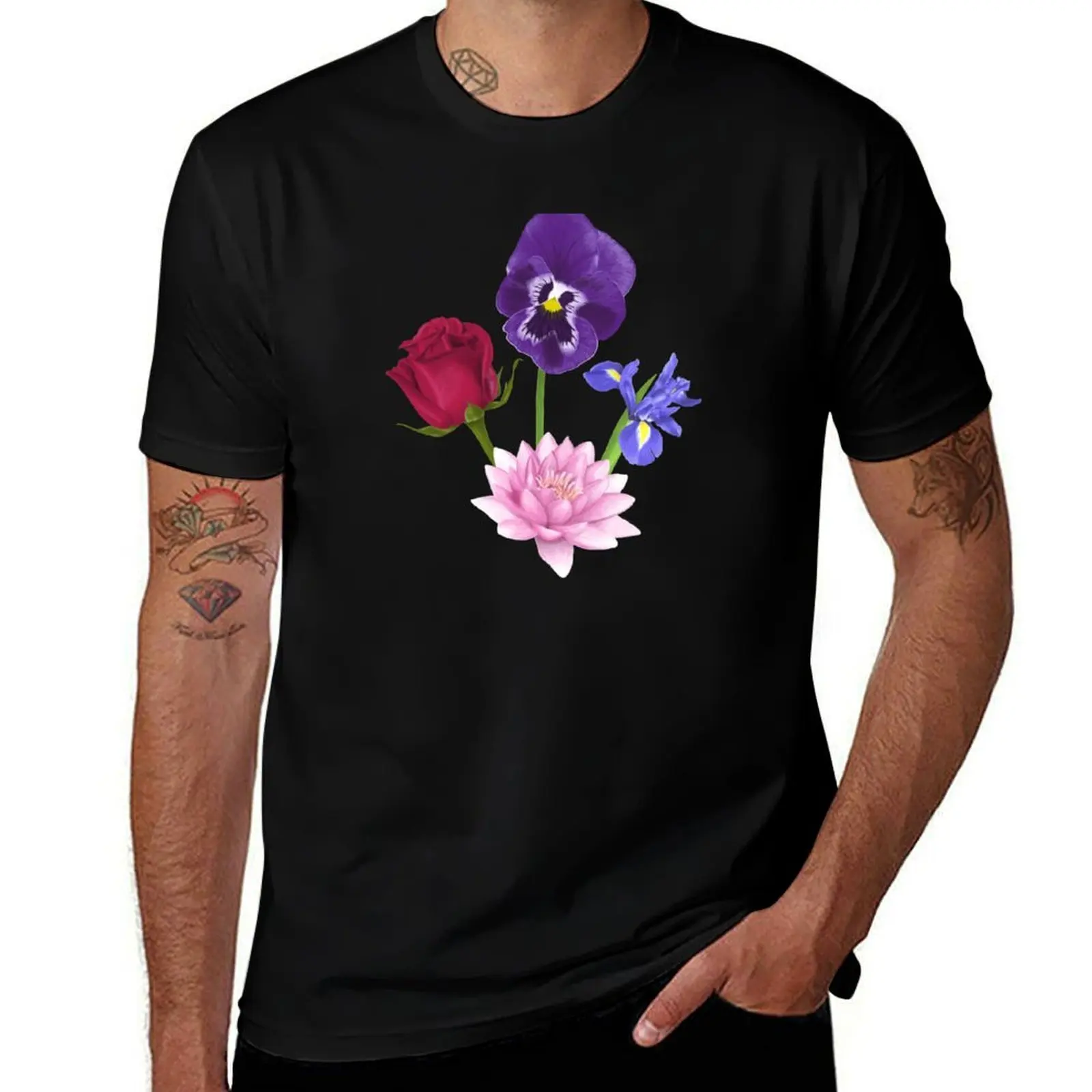Roses/Lotus/Violet/Iris T-Shirt Big and Tall Casual T-Shirt